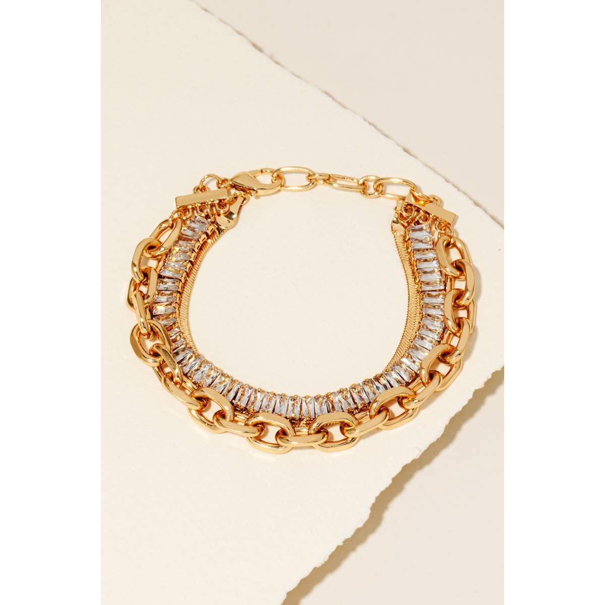 Rhinestone And Flat Chain Layered Bracelet