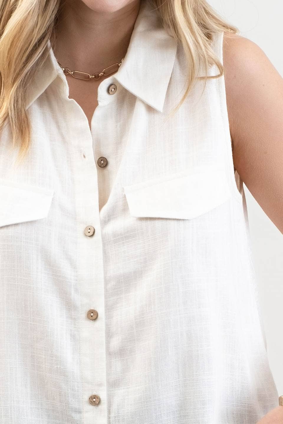 Collared Button Down Sleeveless Shirt