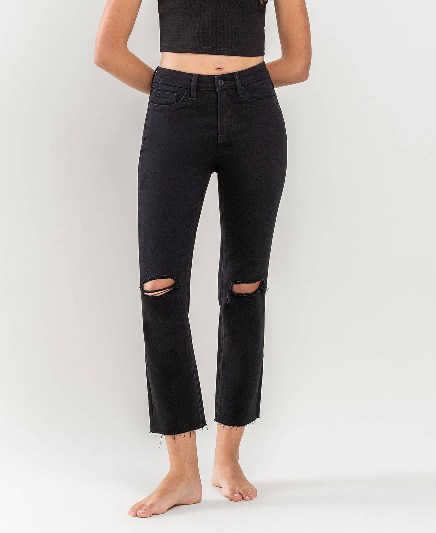 High Rise Crop Slim Straight Jeans