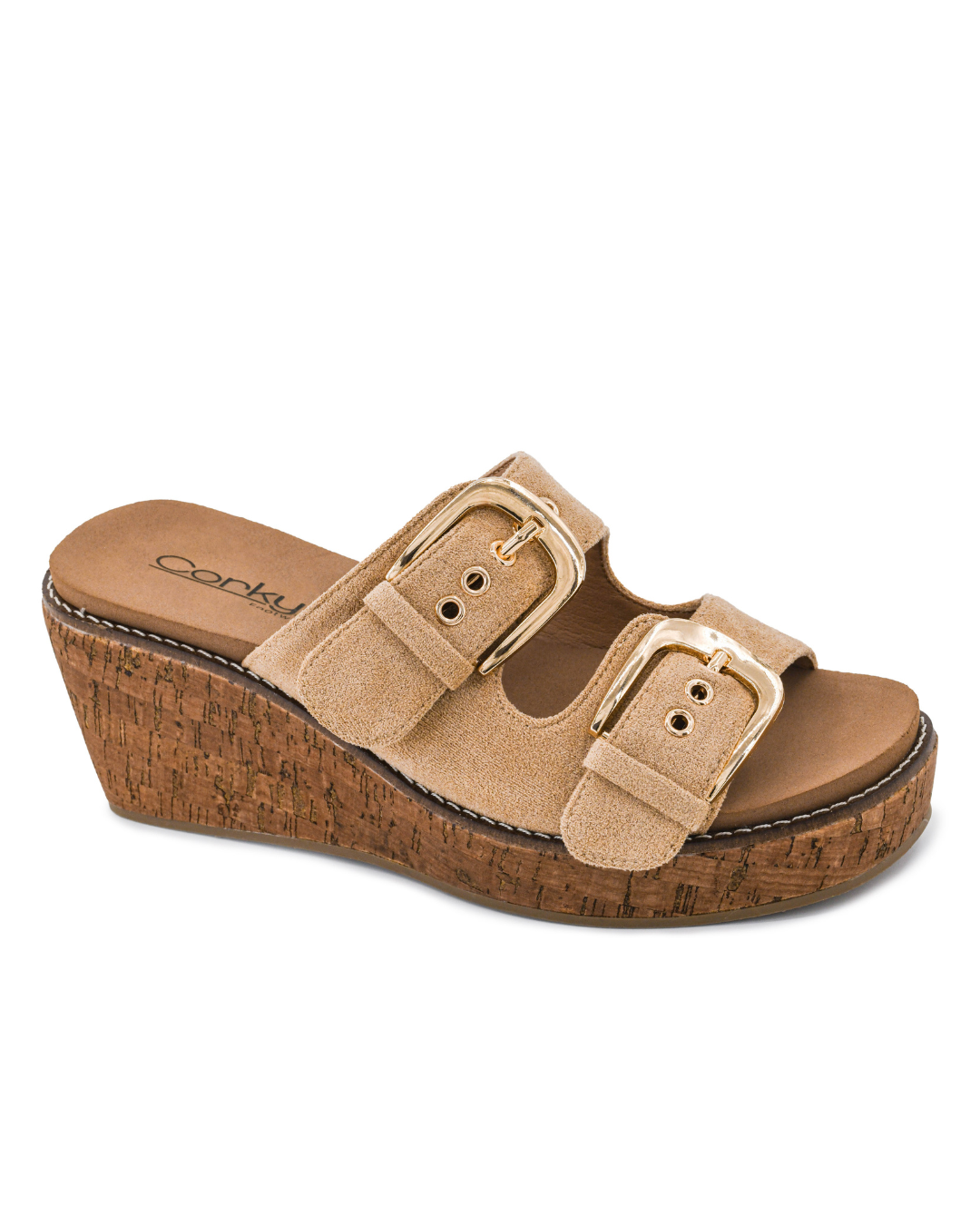 Double Dare Wedge Sandal in Sand Faux Suede