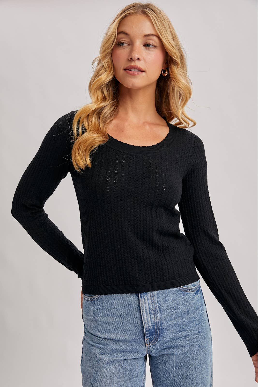 Long Sleeved Pointelle Knit Top