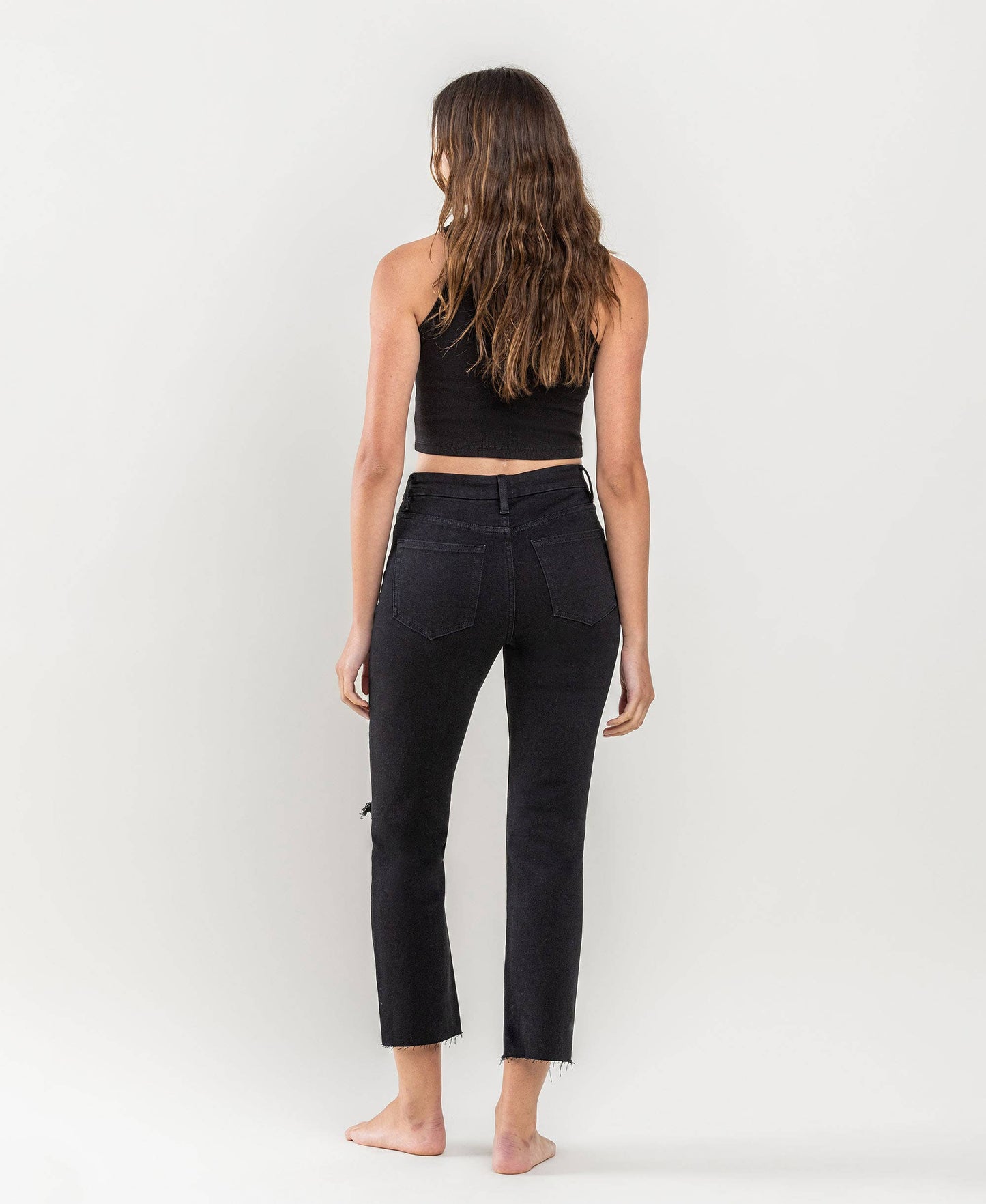 High Rise Crop Slim Straight Jeans