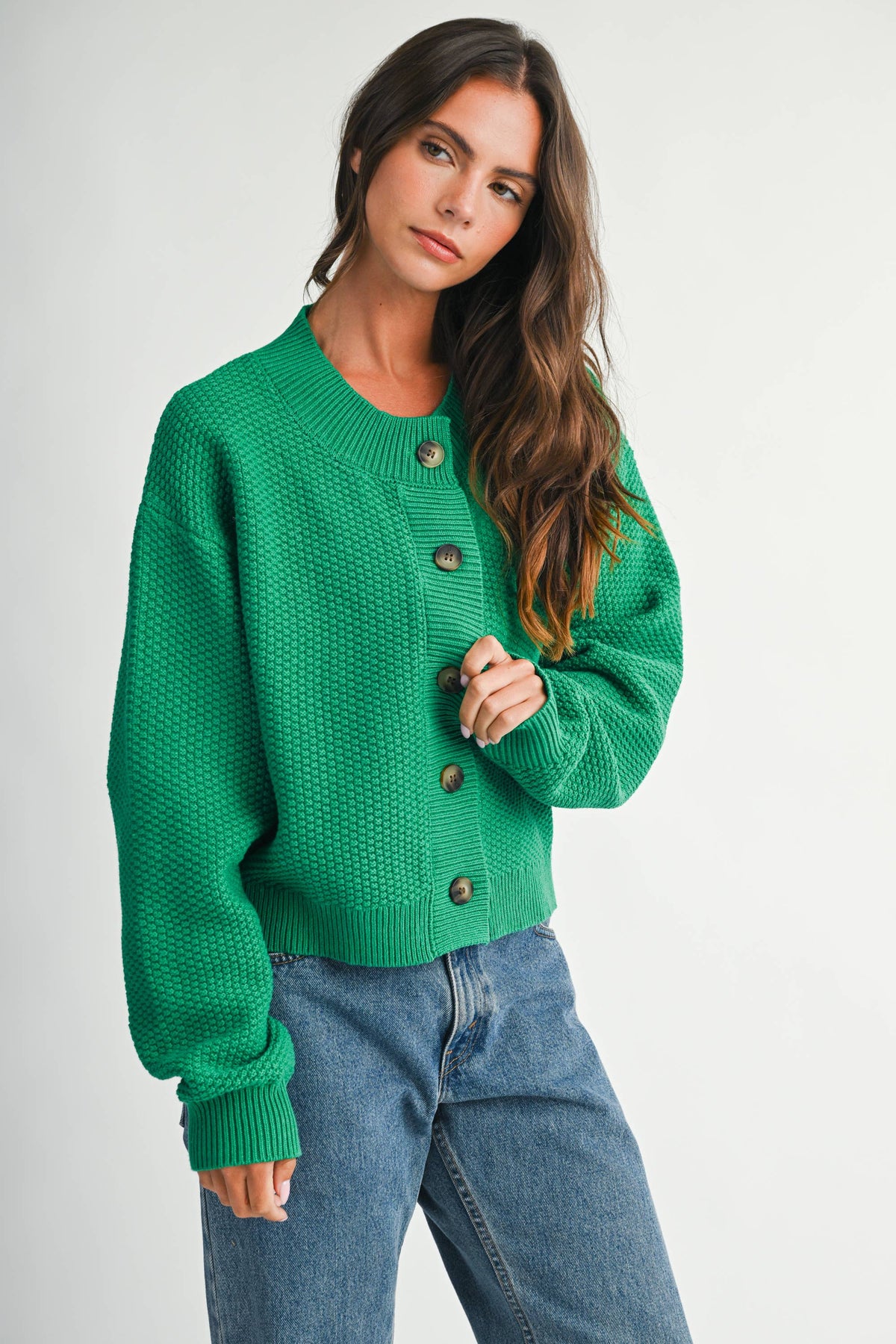 Textured Knit Statement Button Cardigan