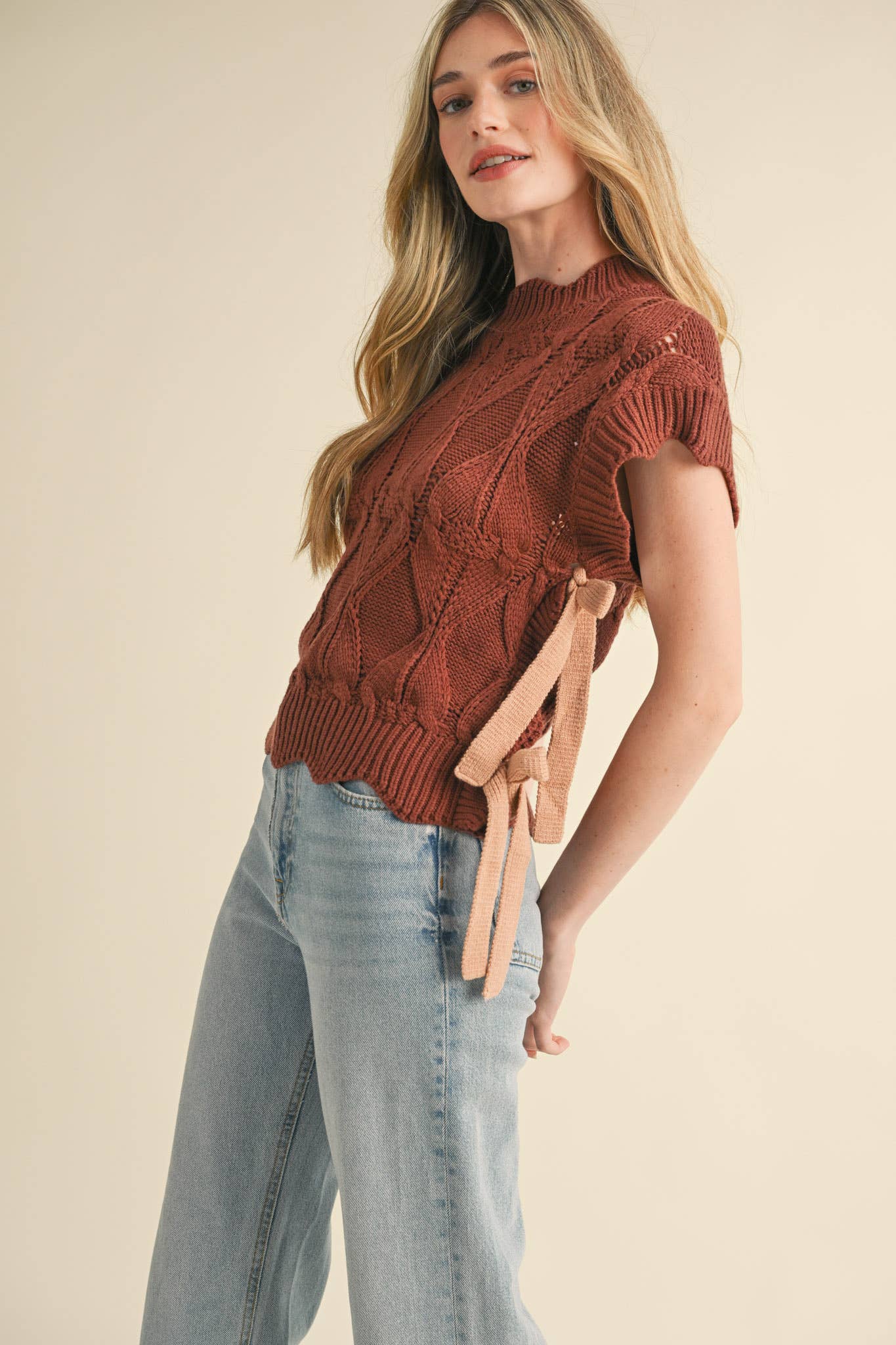 Mock Neck Cropped Sweater Vest