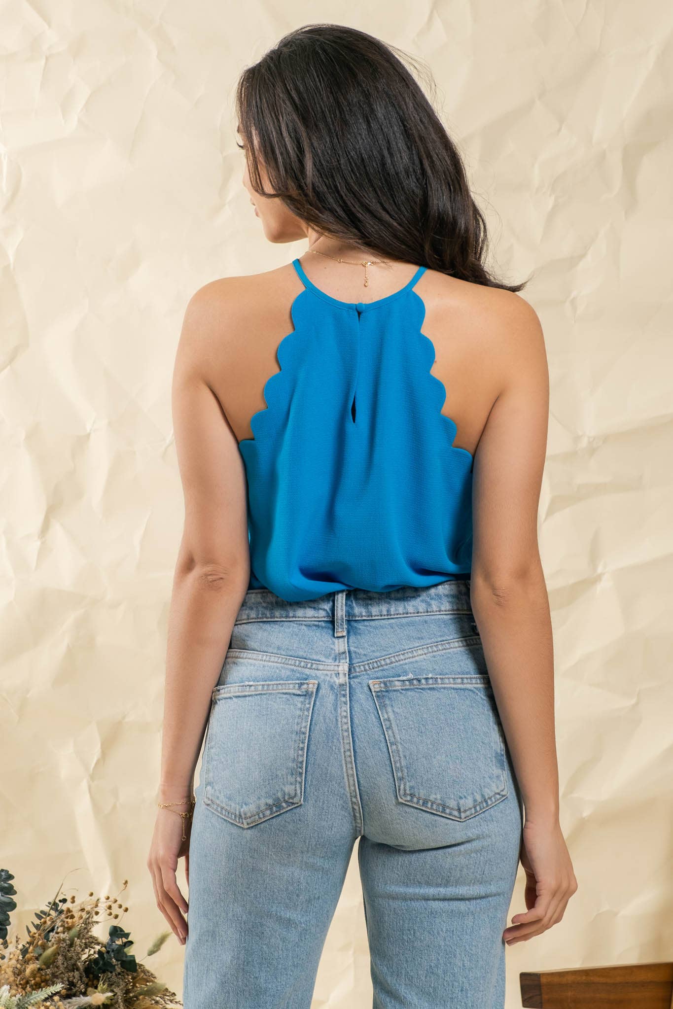 Solid Scallop Halter Top