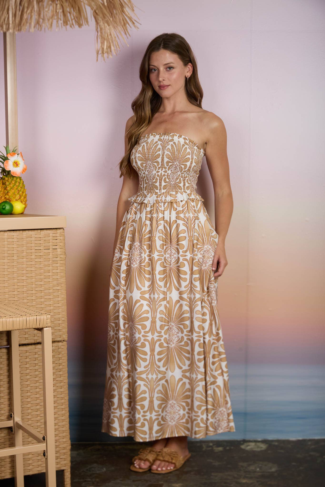 Smocked Bodice Midi Dress