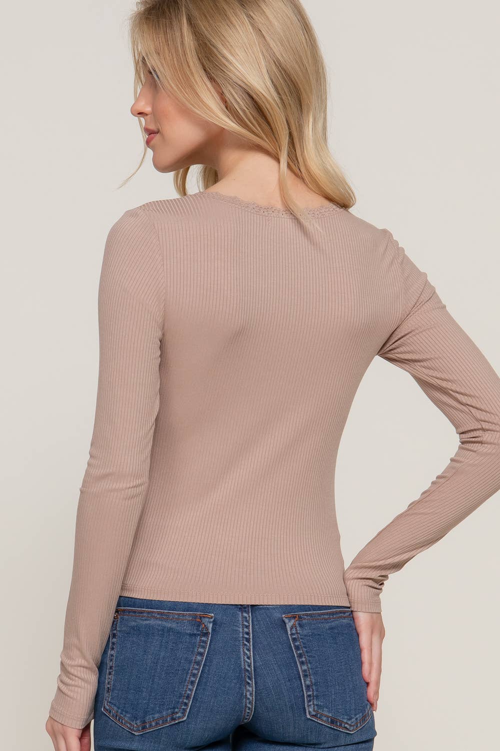 Long Sleeve Scoop Neck with Lace Trim