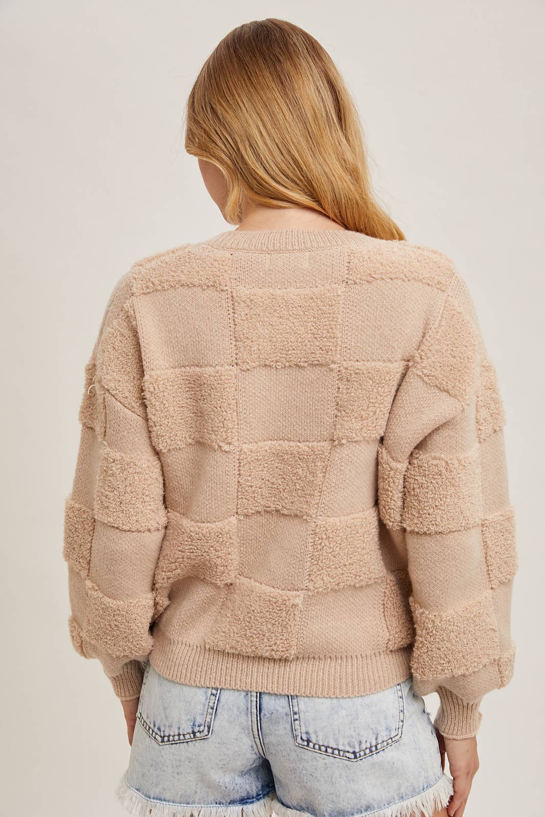 Checkered Sherpa Knit Sweater