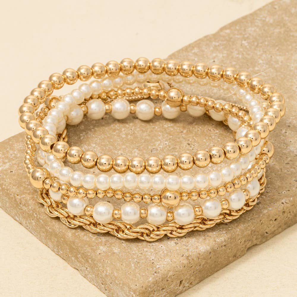 Pearl And Metallic Beaded Bracelet Set