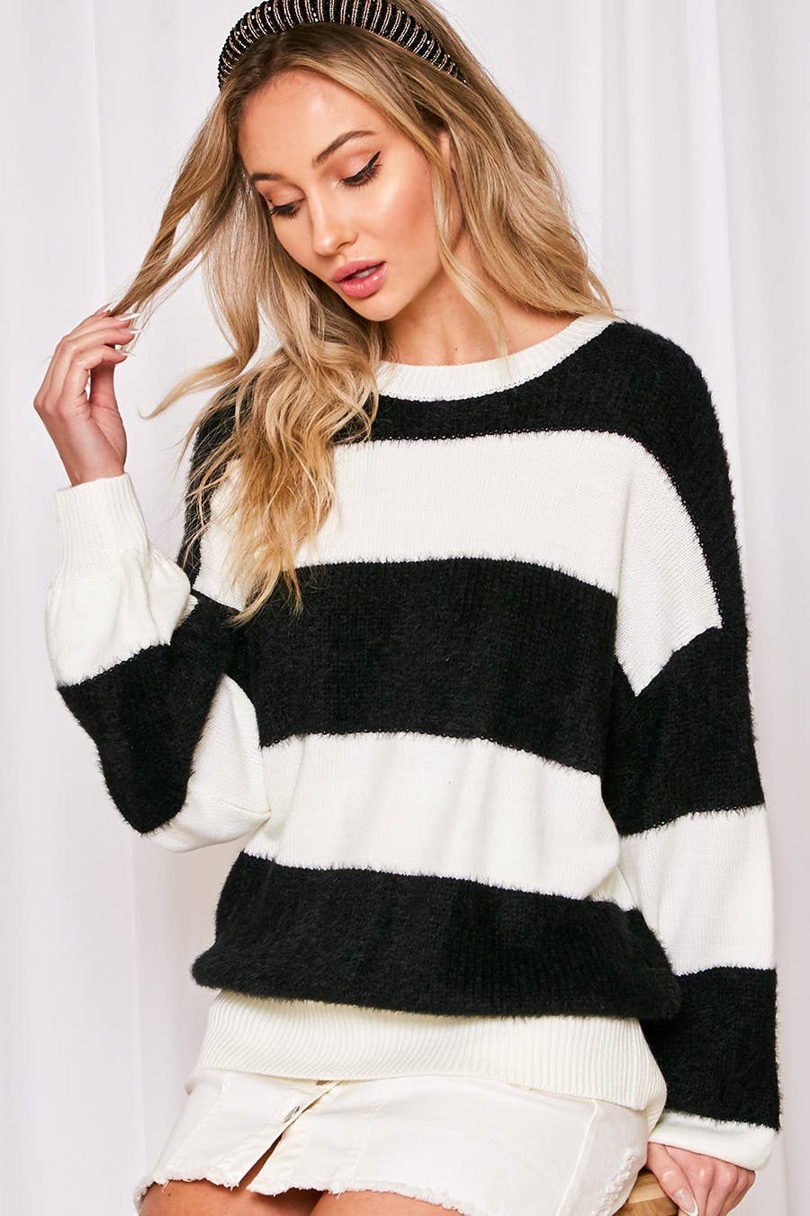 Brushed Black and White Sweater Top