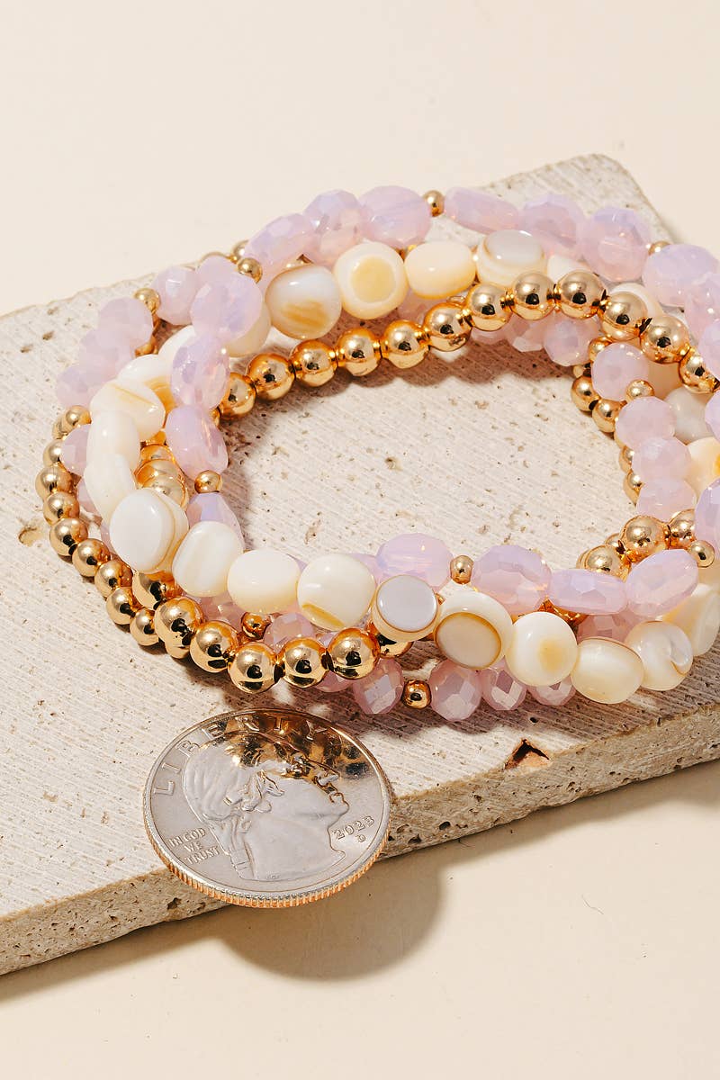 Glass And Shell Beaded Mixed Bracelet Set