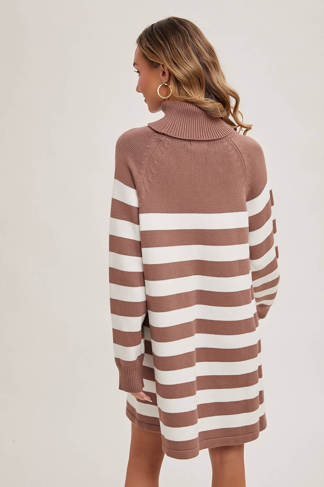 Striped Turtle Neck Knit Sweater Dress