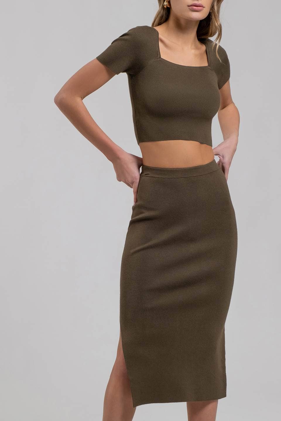 High Waist Side Slit Midi Skirt