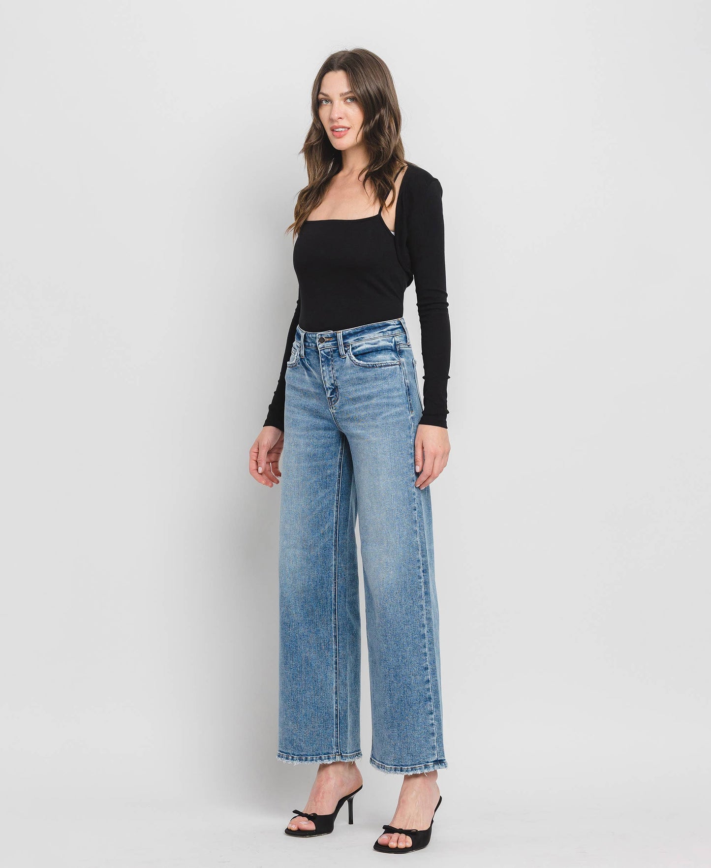 High Rise Medium Wash Full-Length Wide Leg Jeans