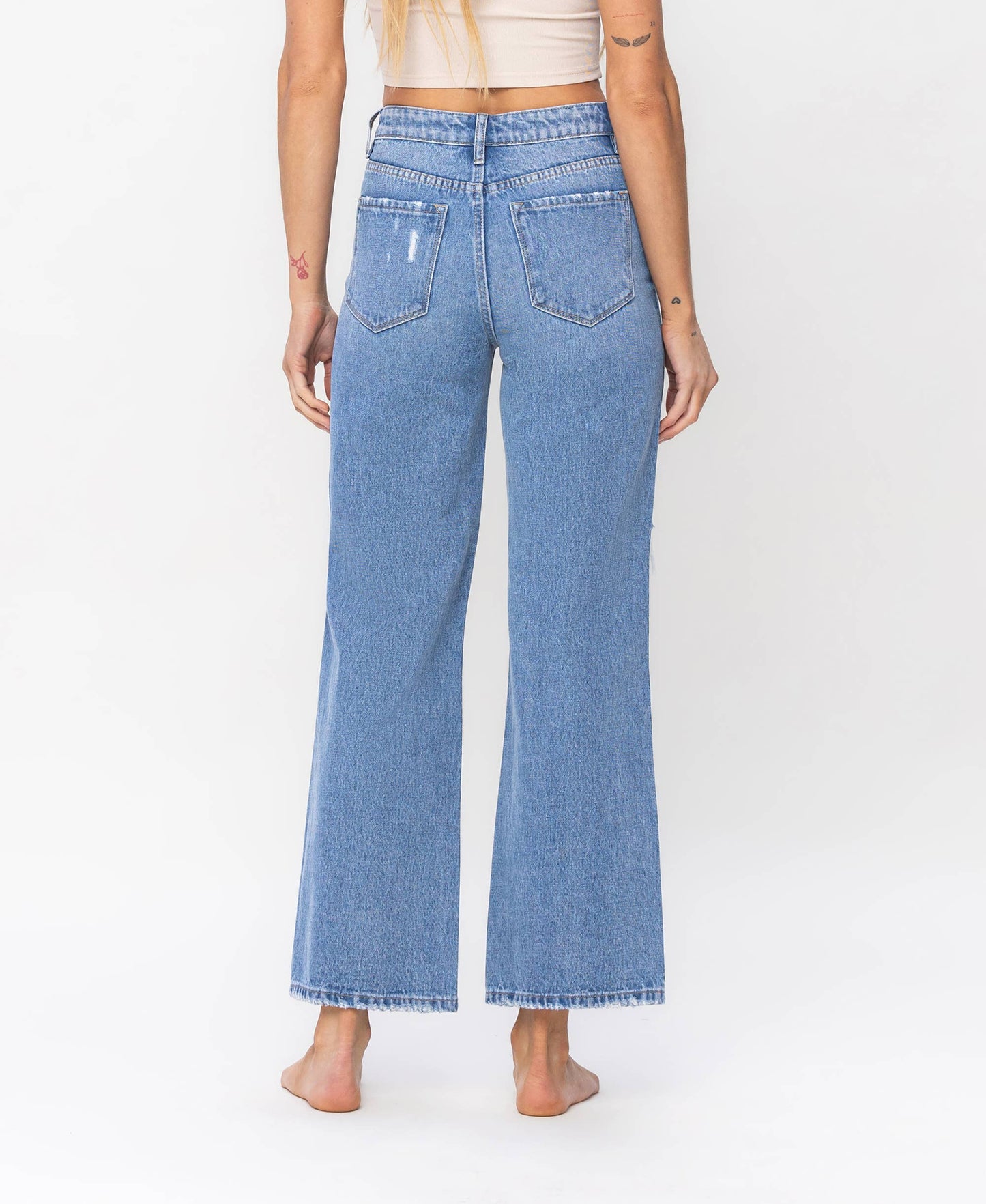 High Rise Distressed Wide Leg Jeans