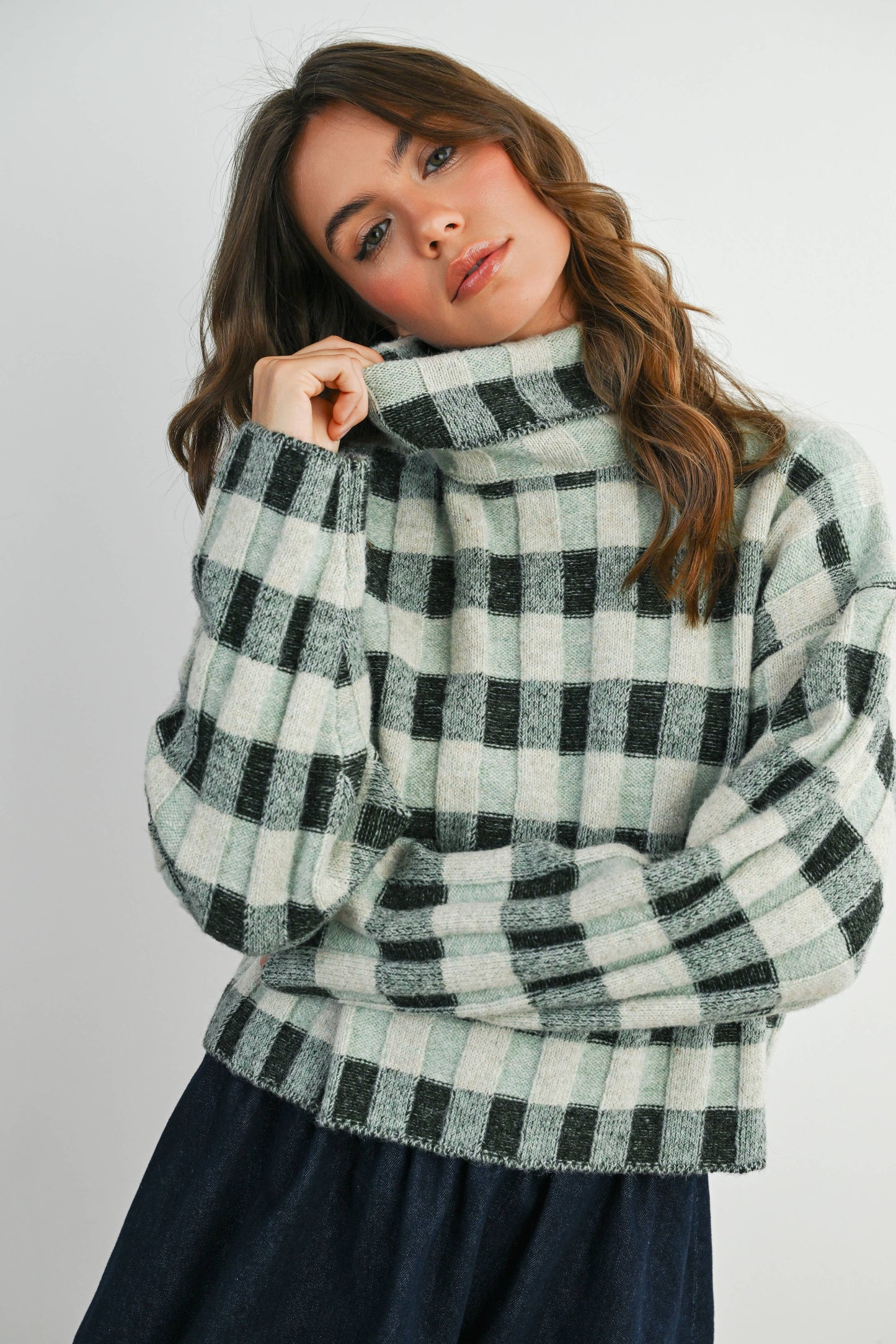Fall Check Turtleneck Sweater