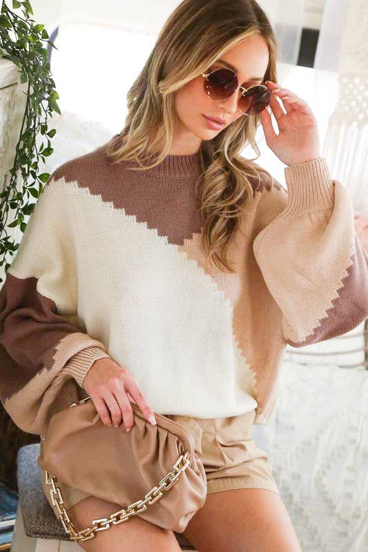 Color Block Chunky Knitted Sweater Top