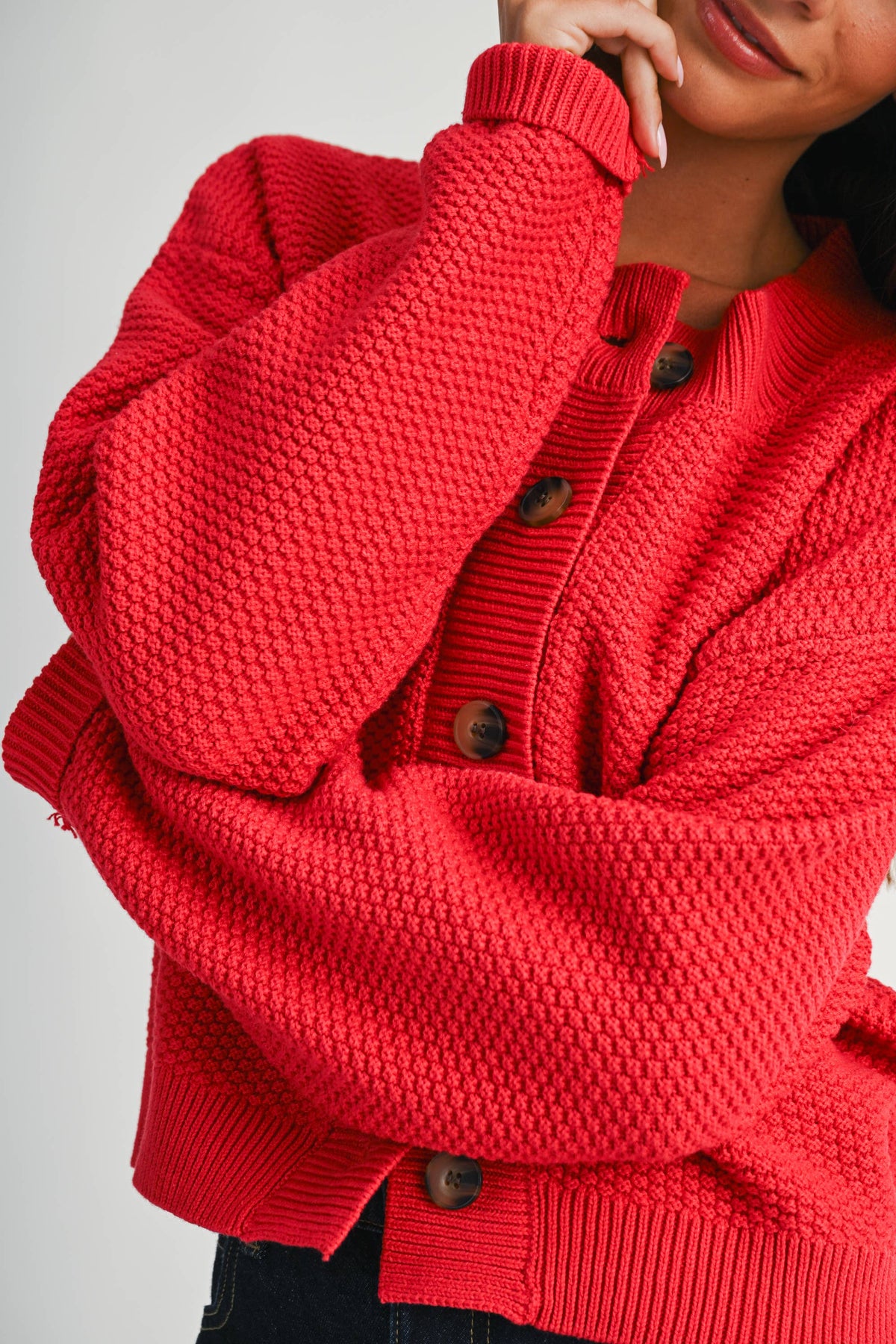 Textured Knit Statement Button Cardigan