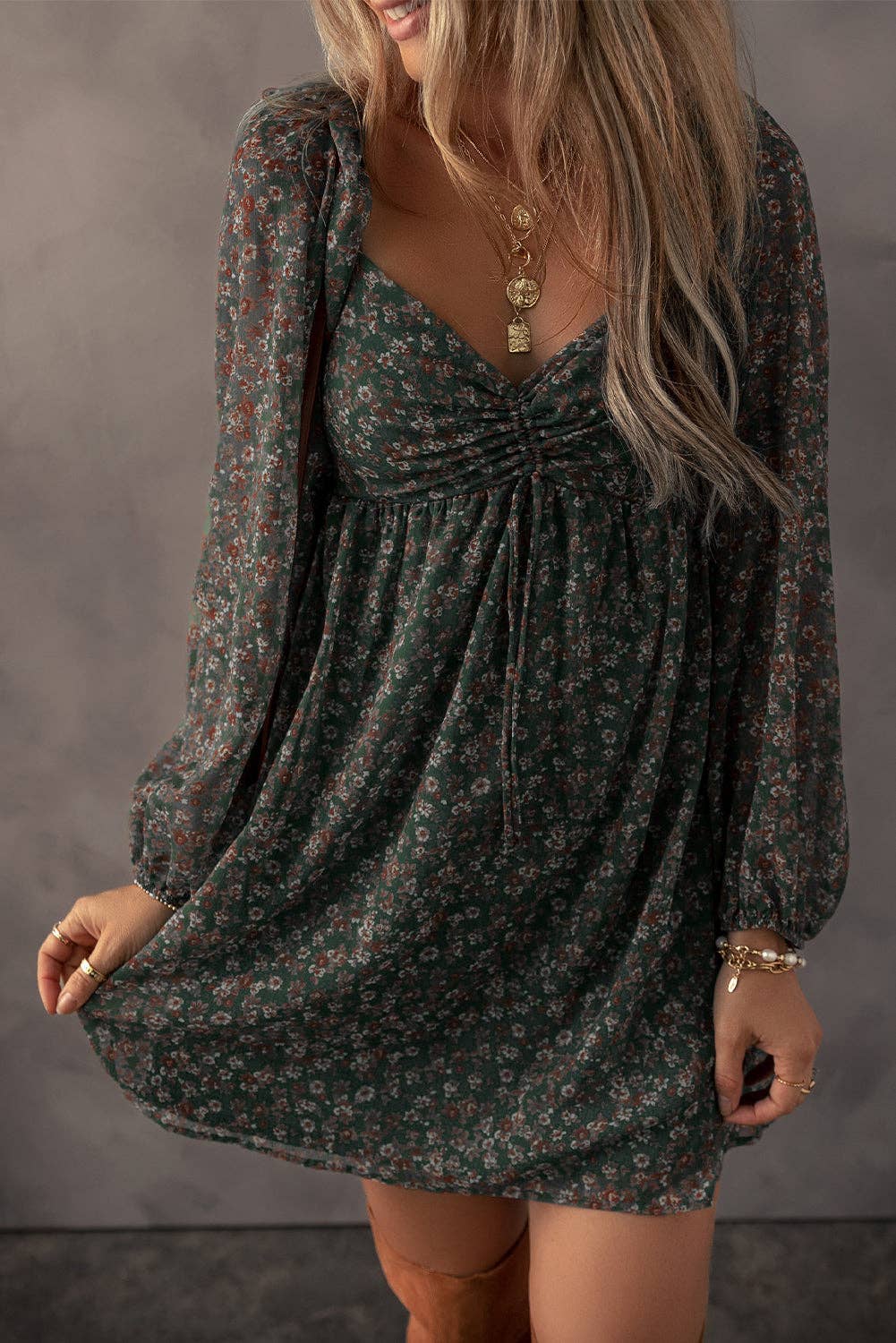 Floral Sweetheart Neck Mini Dress