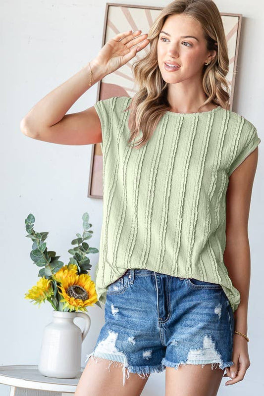 Solid Textured Cap Sleeve Pullover Blouse