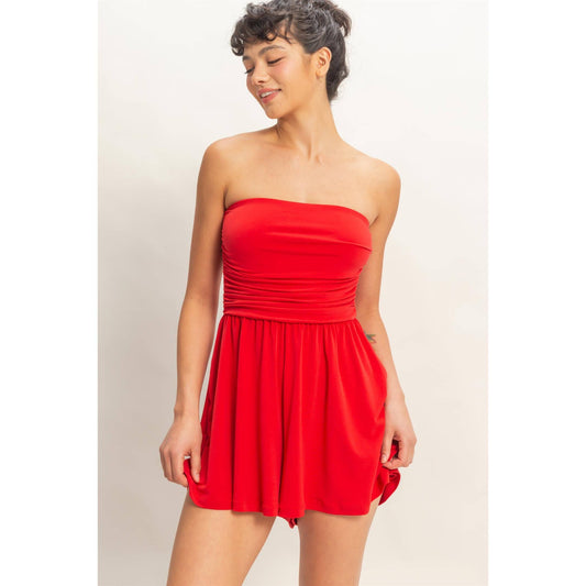 Strapless Shirred Waist Romper