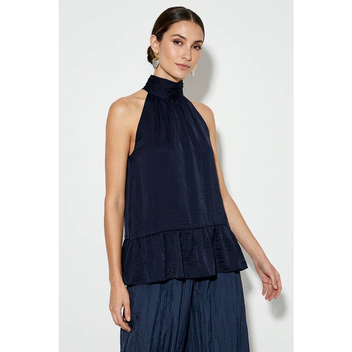 Mock Neck Hi-low Ruffle Hem Top