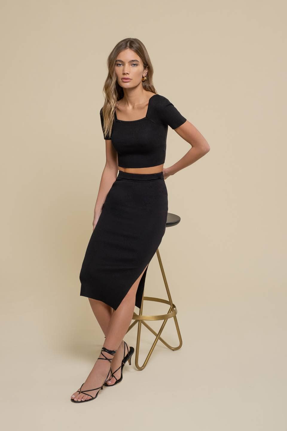 High Waist Side Slit Midi Skirt