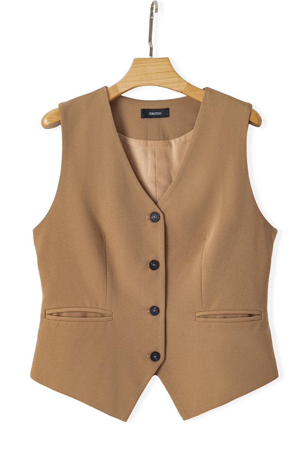 Solid Buttoned V-Neck Suit Vest