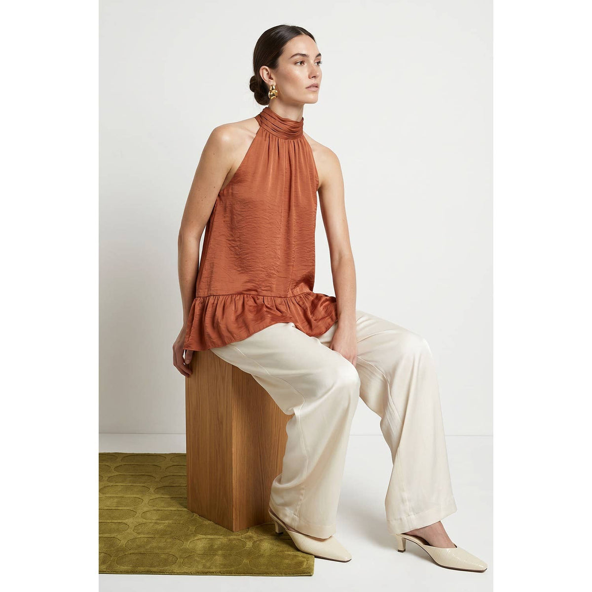 Mock Neck Hi-low Ruffle Hem Top
