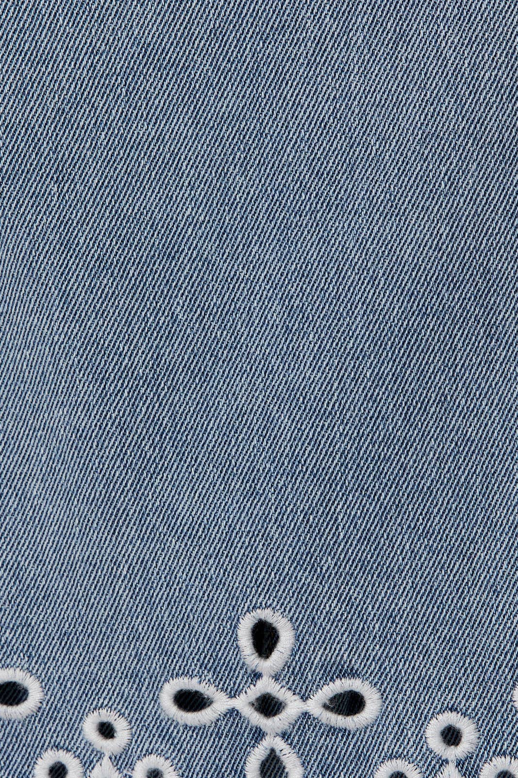Round Neck Sleeves Eyelet Embroidered Denim Top