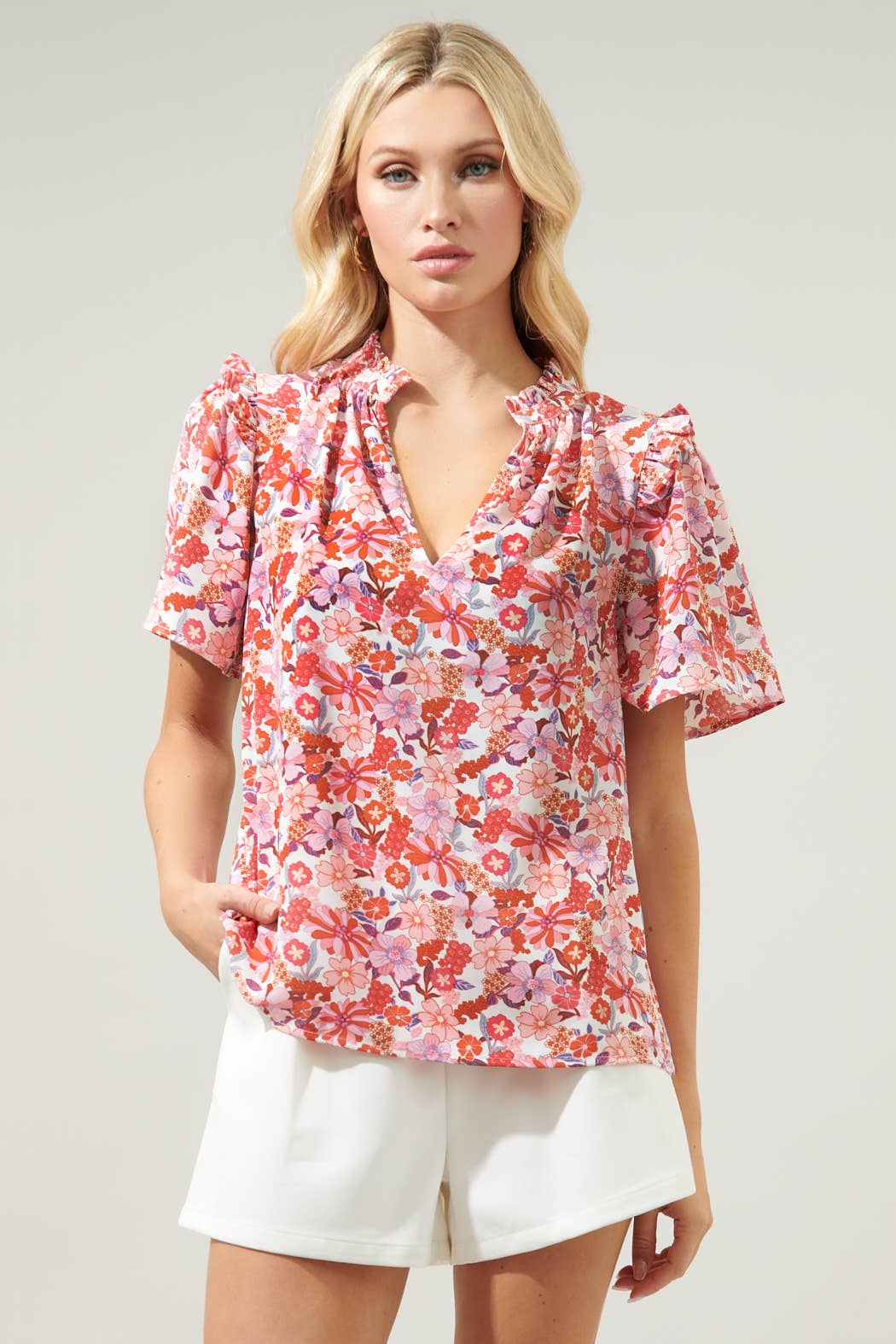 Huckleberry Floral Mei Split Neck Poplin Top