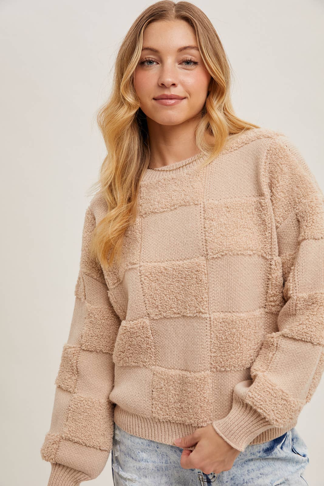 Checkered Sherpa Knit Sweater