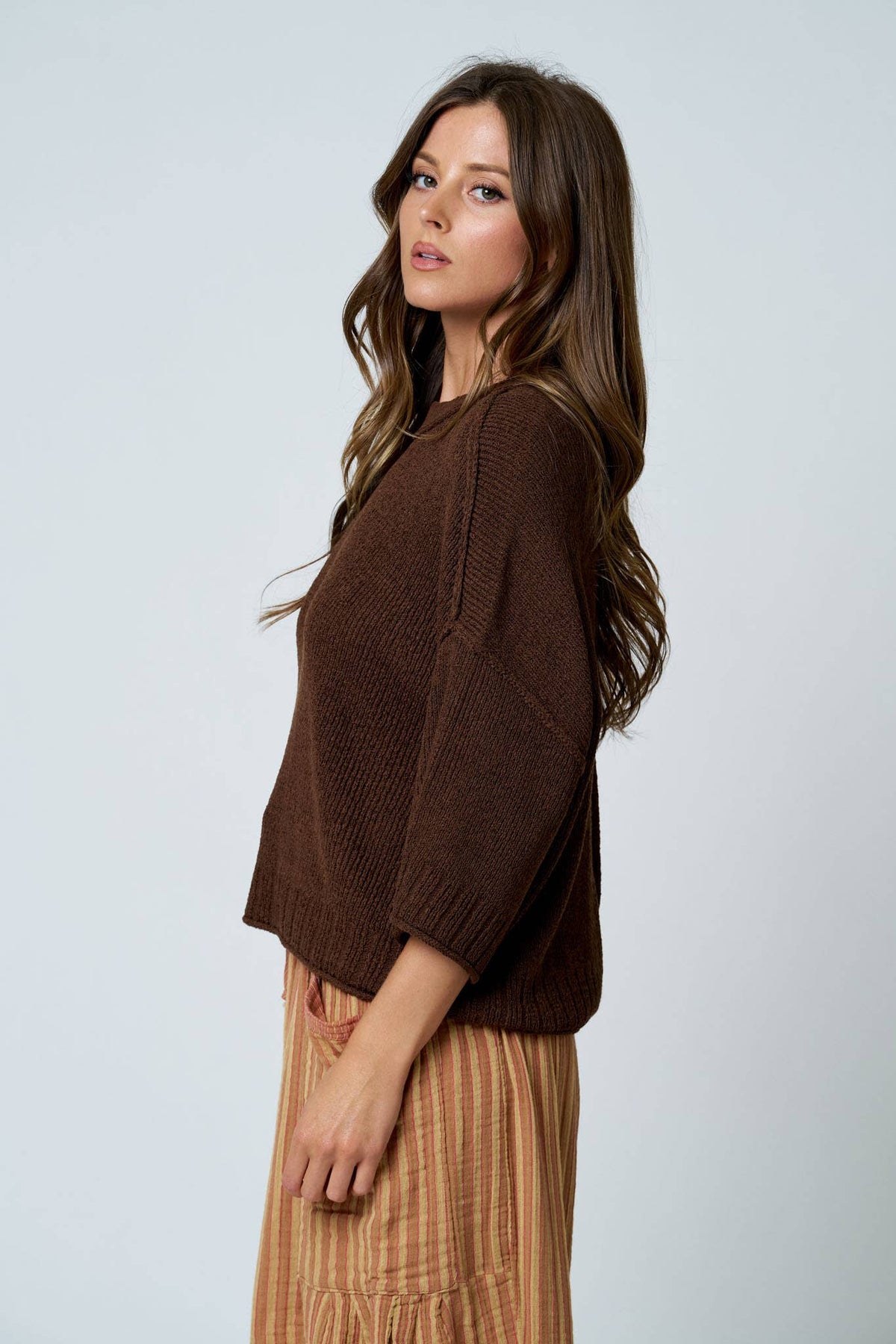 Exposed Seam Dolman Sleeve Knit Top