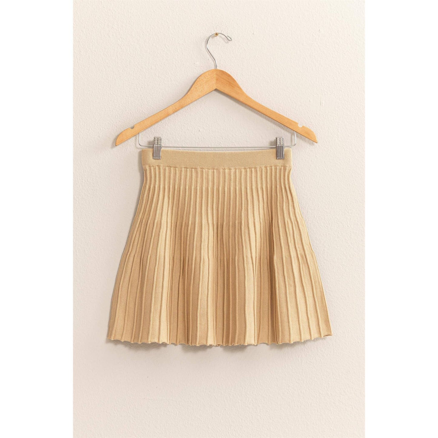 High Waist Knit Pleated Flare Skirt