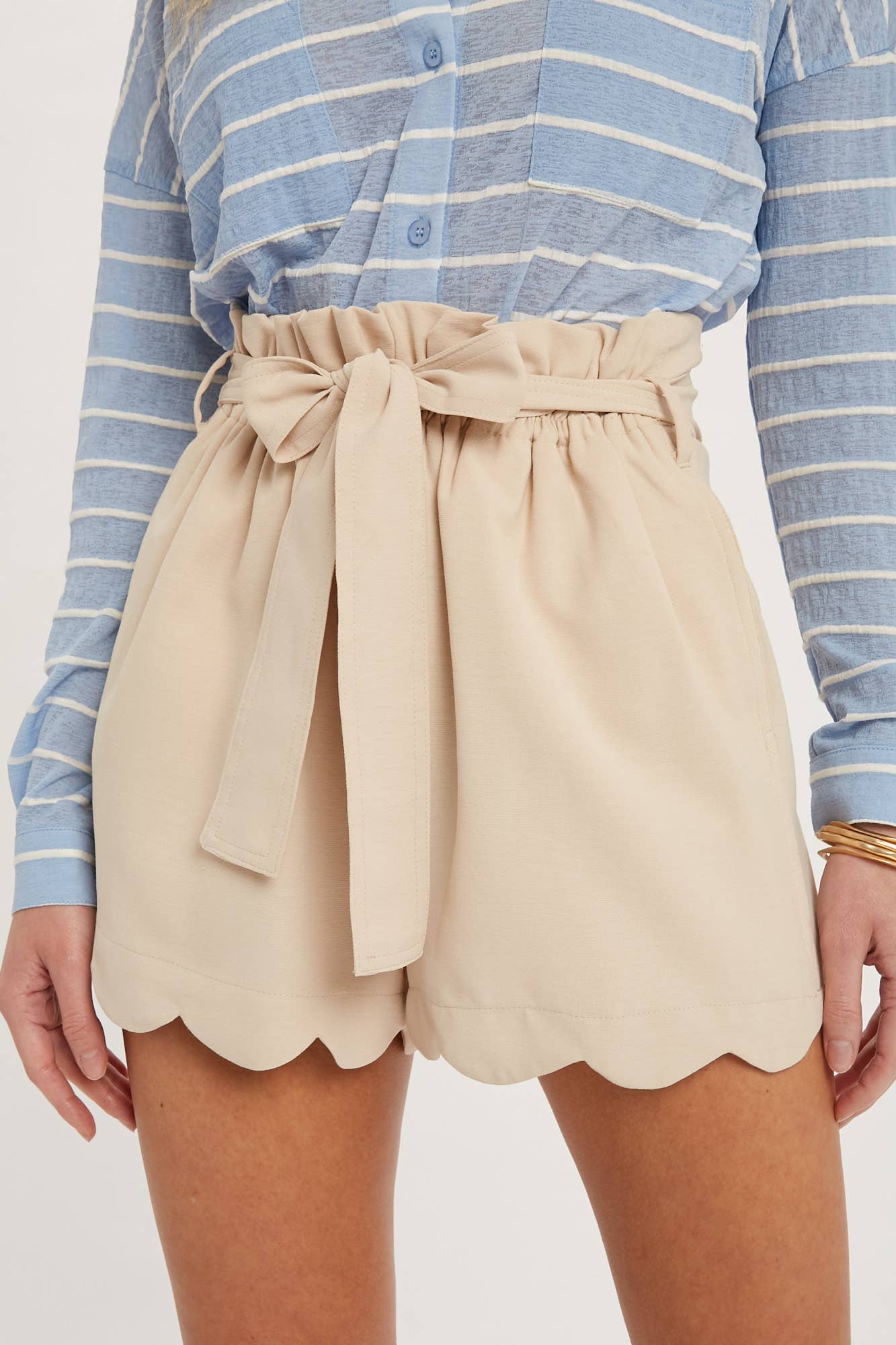 Scallop Hem High-Waisted Shorts