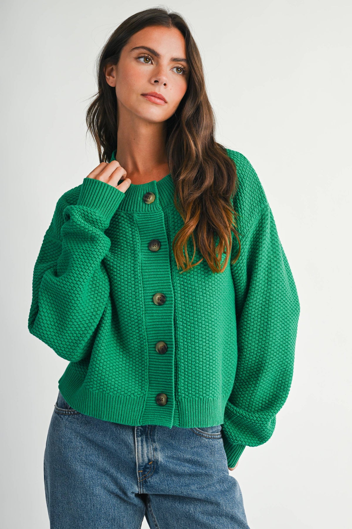 Textured Knit Statement Button Cardigan