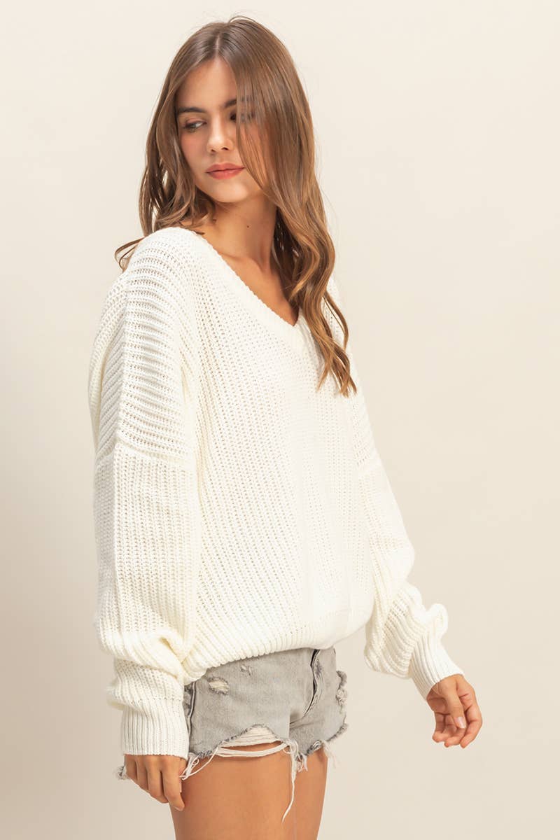 Oversized V-Neck Knit Sweater