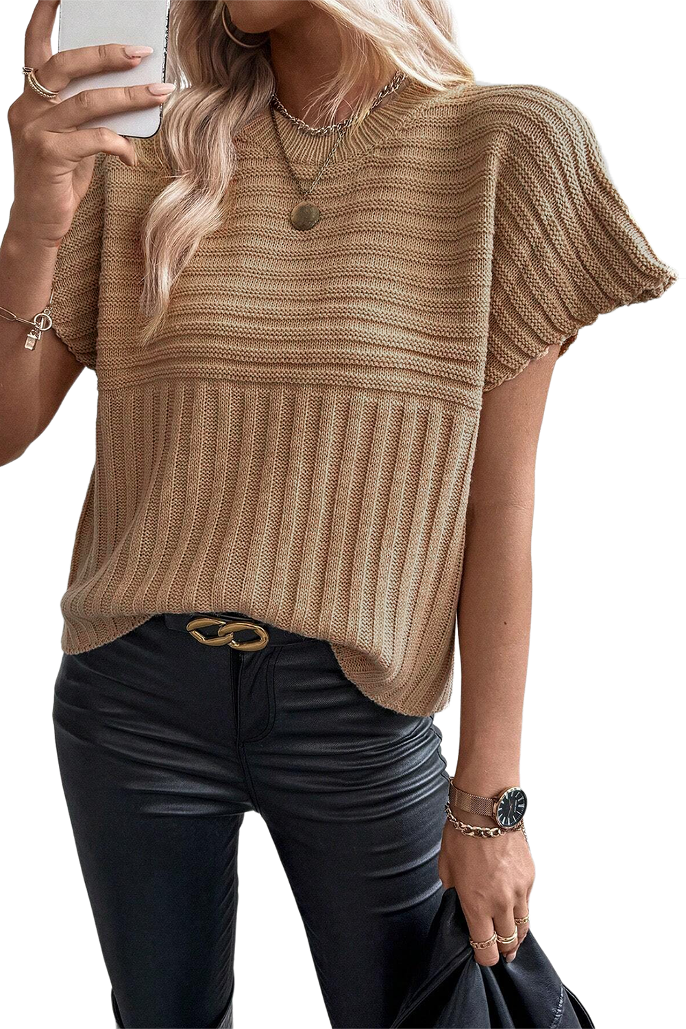 Ribbed Wide Sleeve Sweater Top