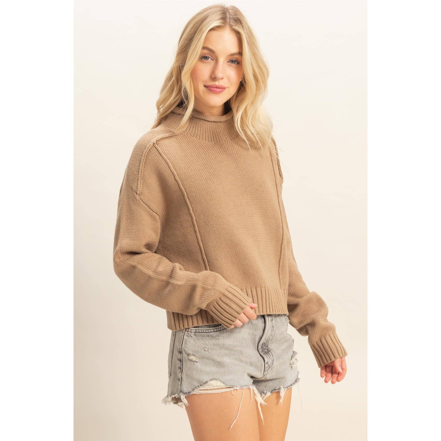 Mock Neck Ribbed Sweater