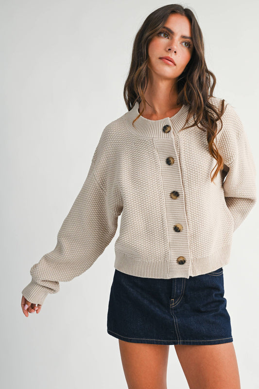 Textured Knit Statement Button Cardigan