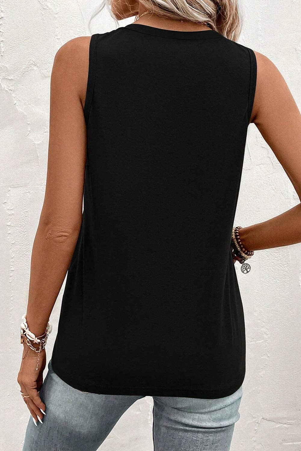 Half Buttoned V-Neck Tank Top