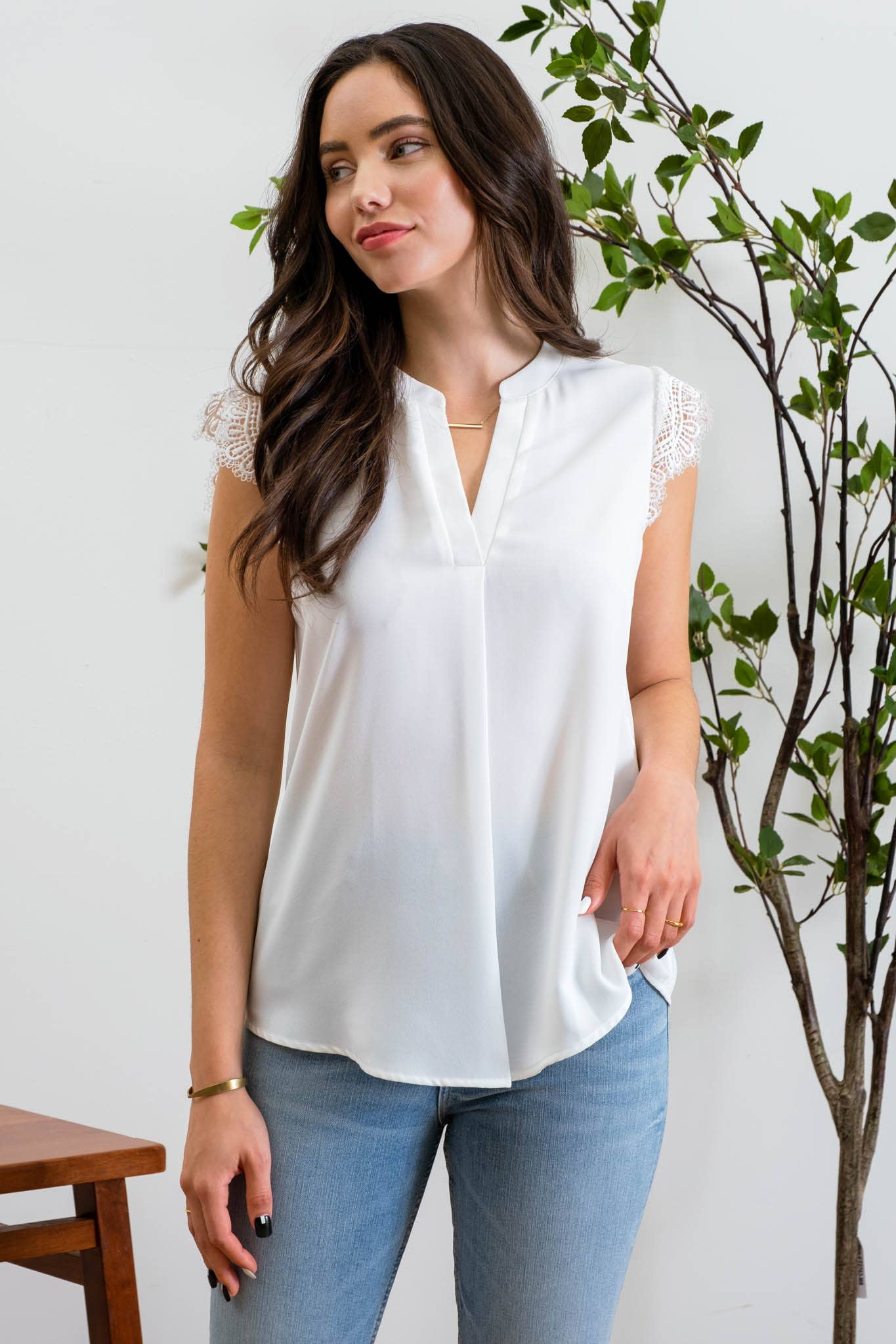 Lace Trim White Blouse