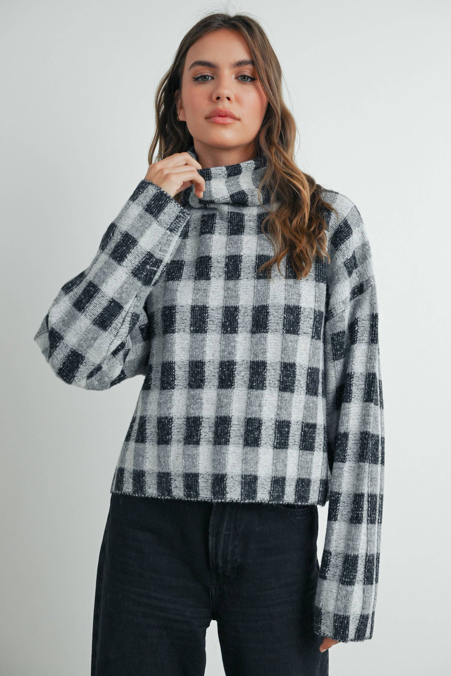 Fall Check Turtleneck Sweater