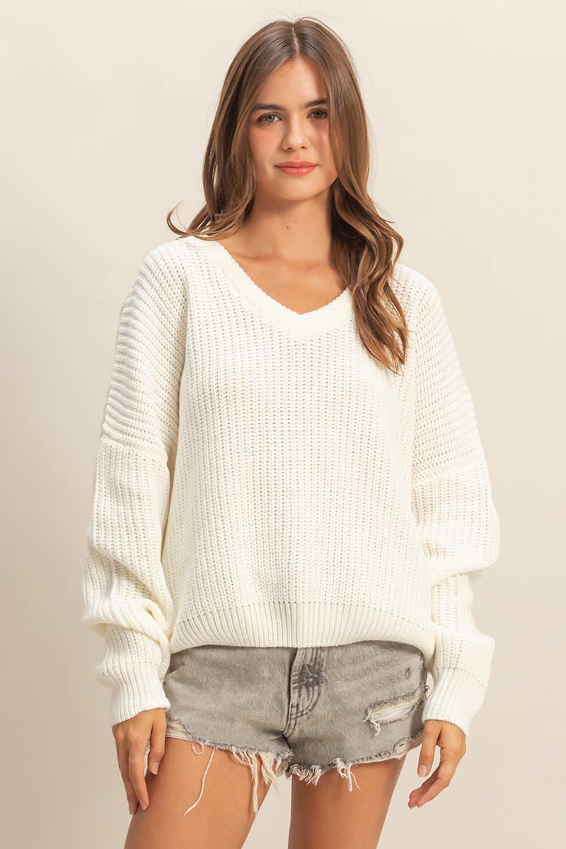 Oversized V-Neck Knit Sweater