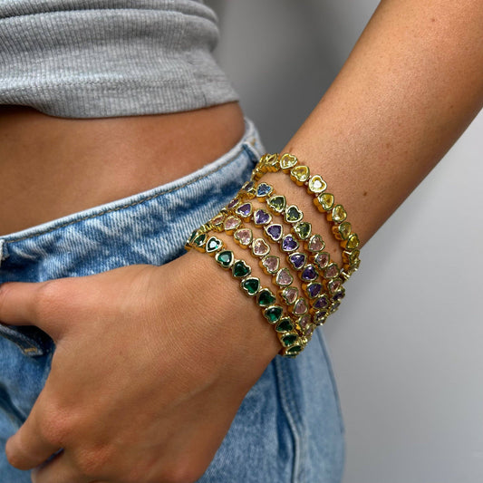 Stretchy Bezel Heart Bracelet - Clear