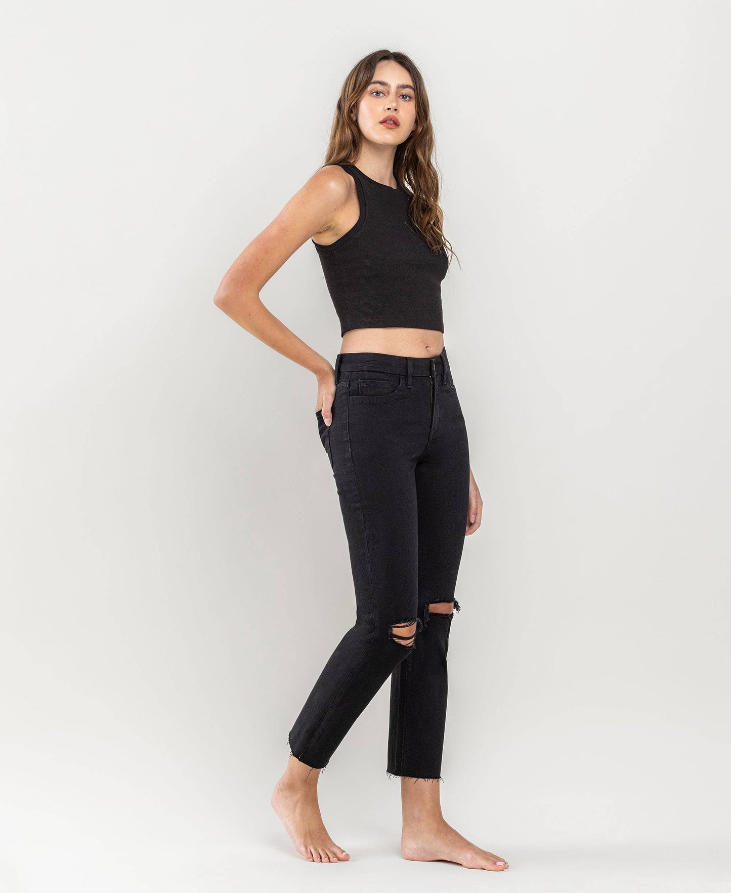 High Rise Crop Slim Straight Jeans