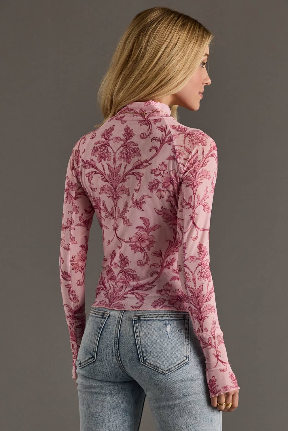 Light Pink Floral Mesh Top