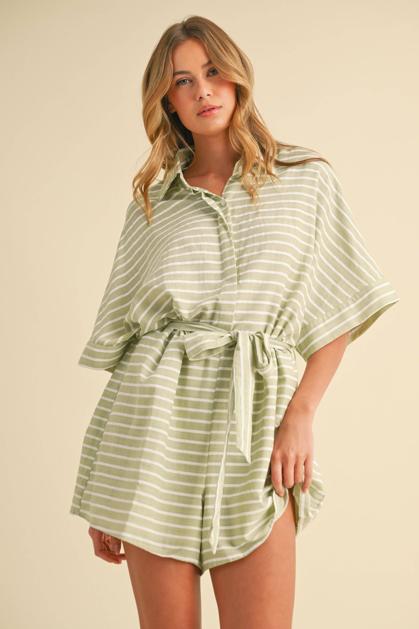 The Coastal Stripes Belted Romper