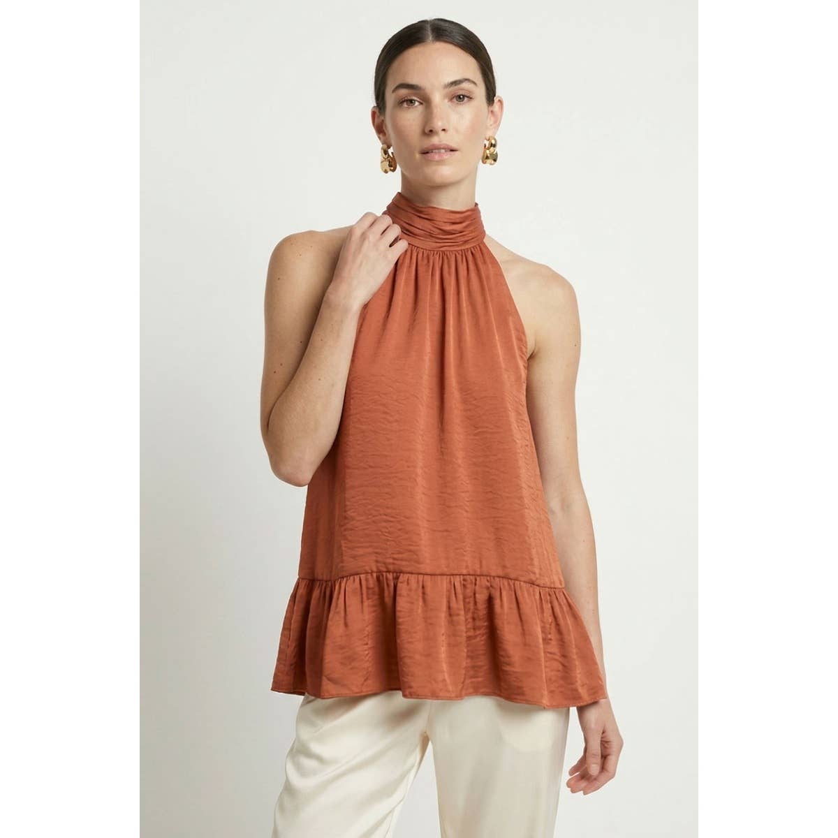 Mock Neck Hi-low Ruffle Hem Top