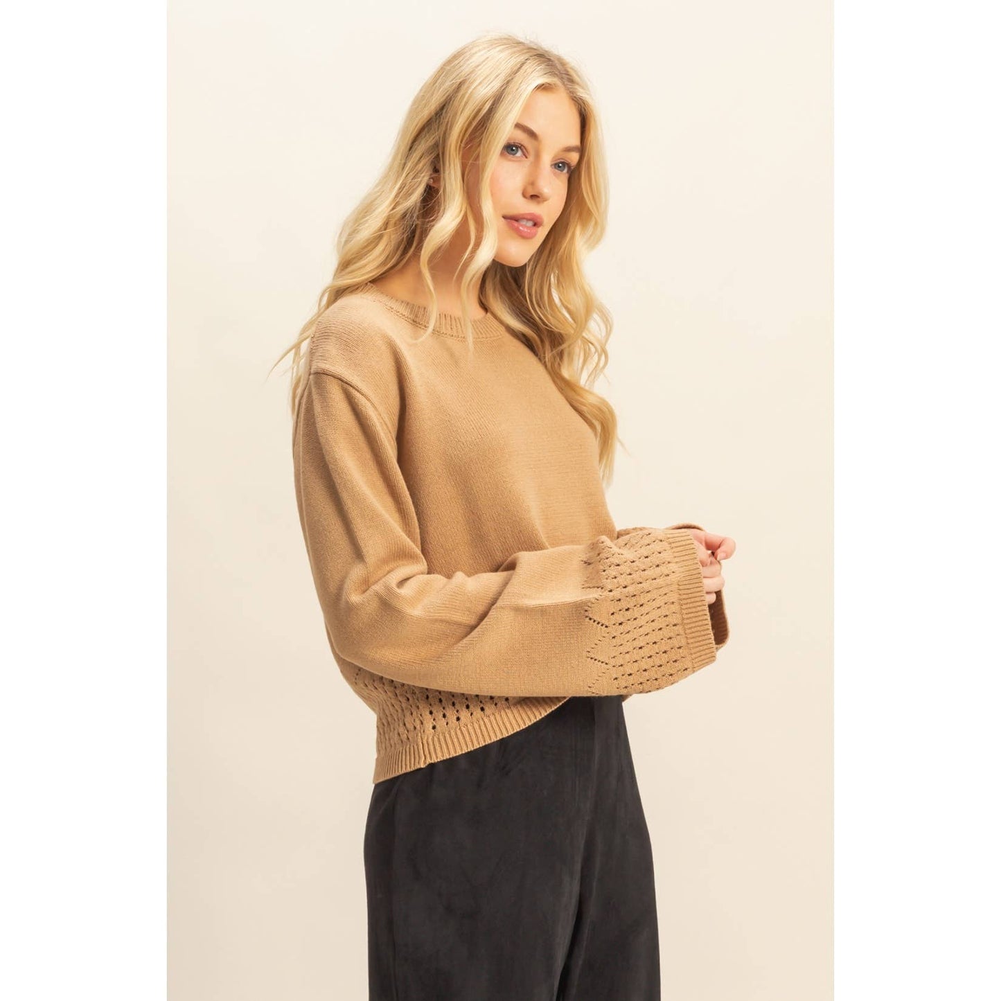 Unique Eyelet Detailed Long Sleeve Sweater